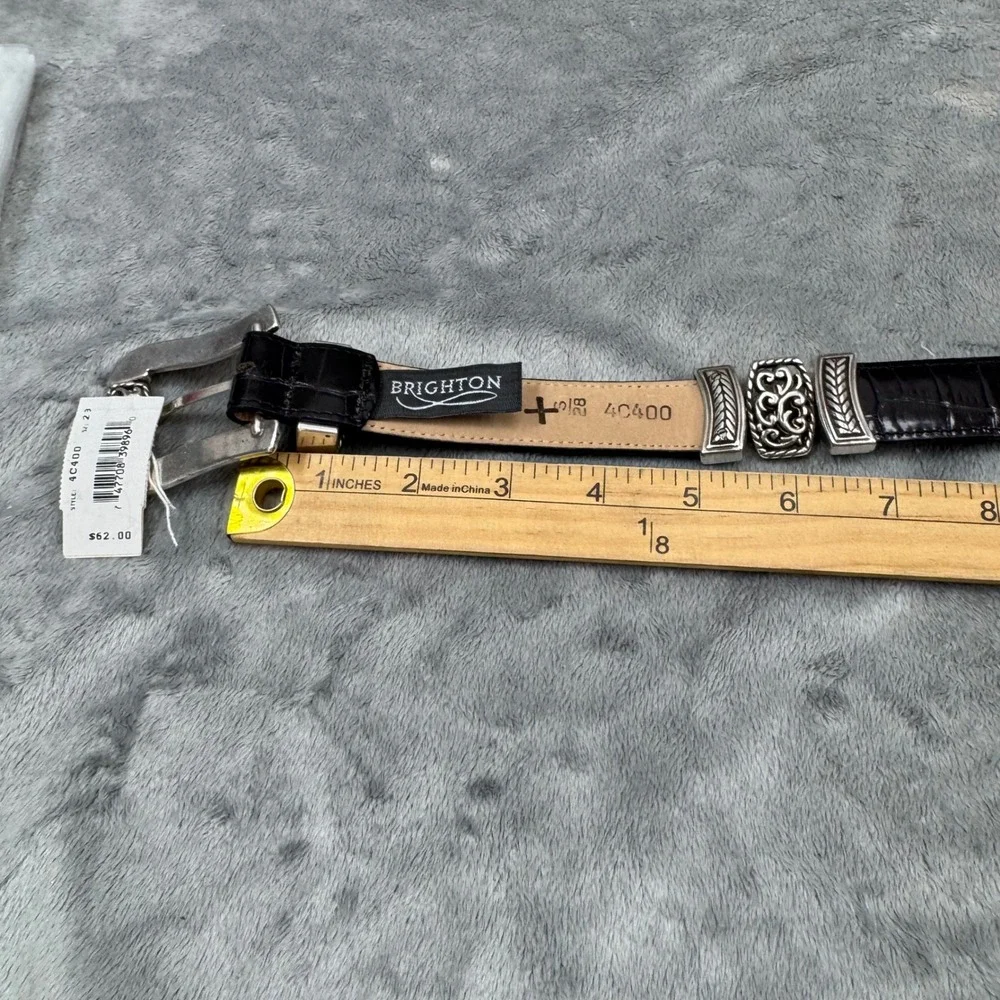 Brighton Belt Women‎ S 28 Black NEW Croc Embossed Leather Silver Gold Filigree